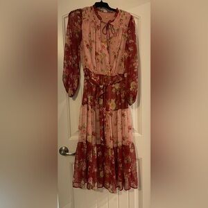 Love Colette love Beautiful Pink and Red Floral Long Sleeve Dress size Small